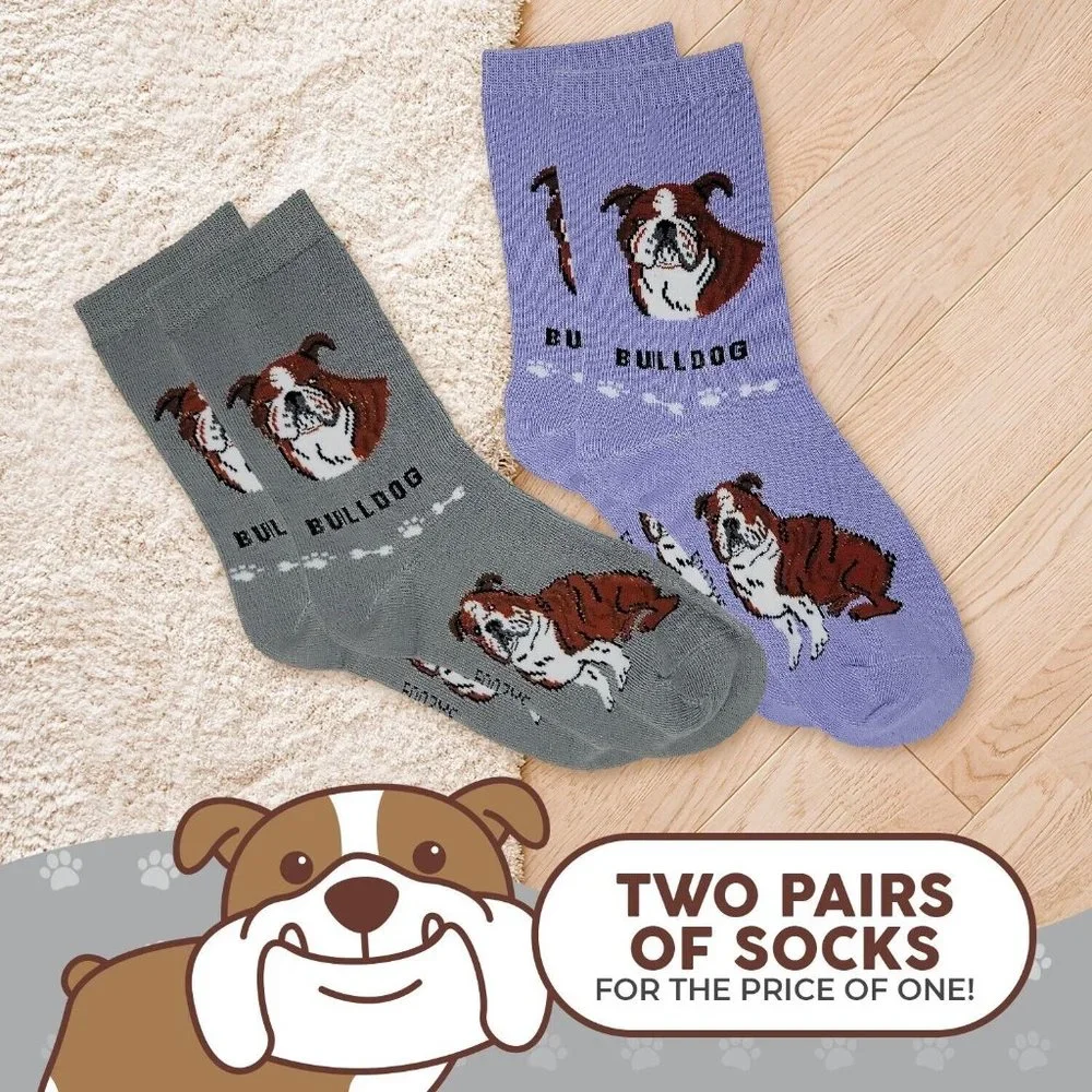 Bulldog British English Dog Breed Women's Foozys Puppy Cute Dogs 2 Pairs Socks